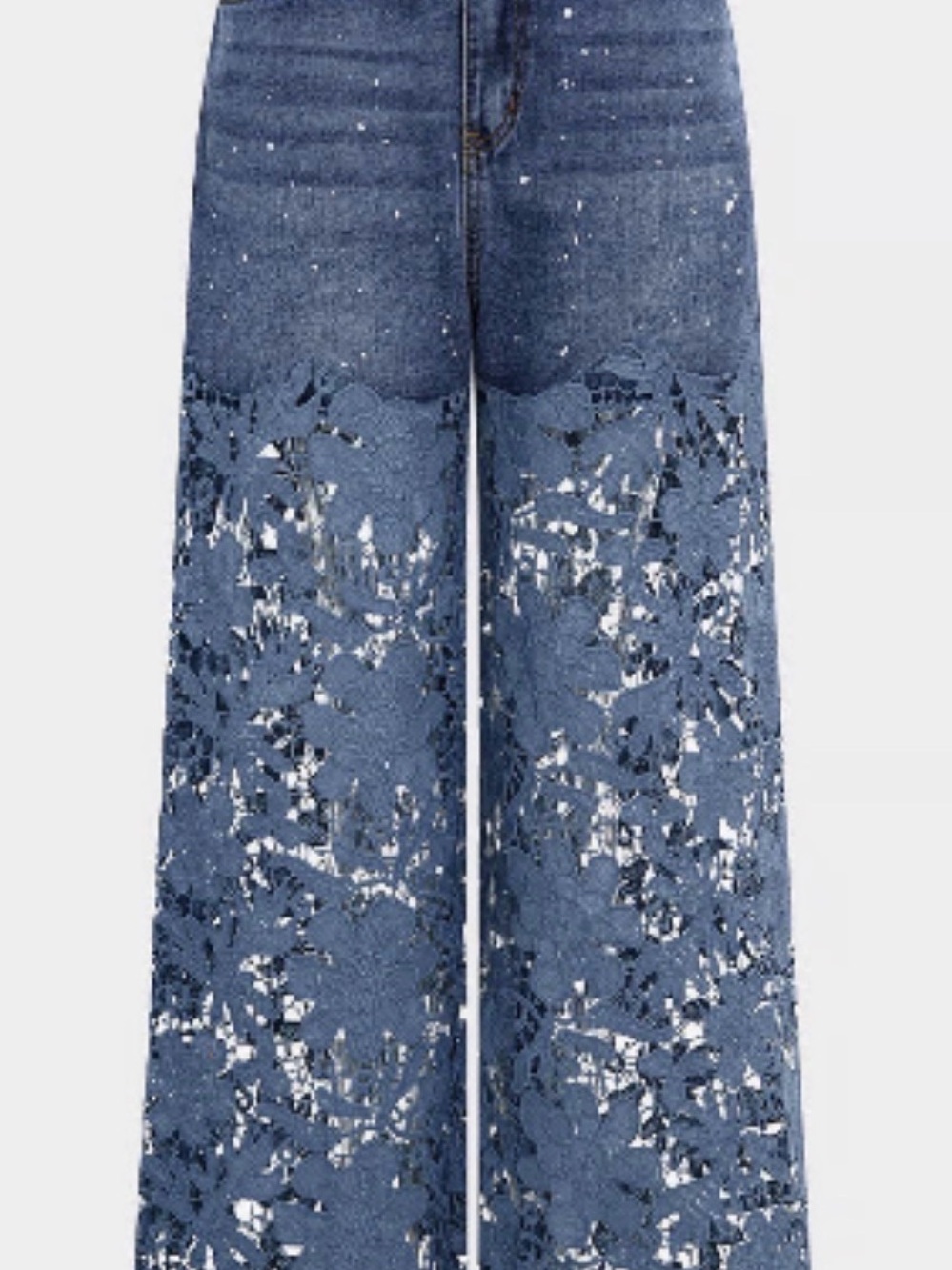 Wide Leg Blue Lace-Overlay Women's Jeans